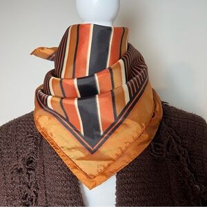 Morsly New York 70-80s Vintage Square Scarf Rust-Orange & Brown Stripes 🍁